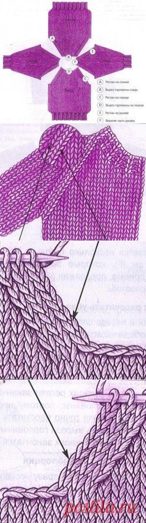 Как связать спицами рукав реглан. | Рукодельница