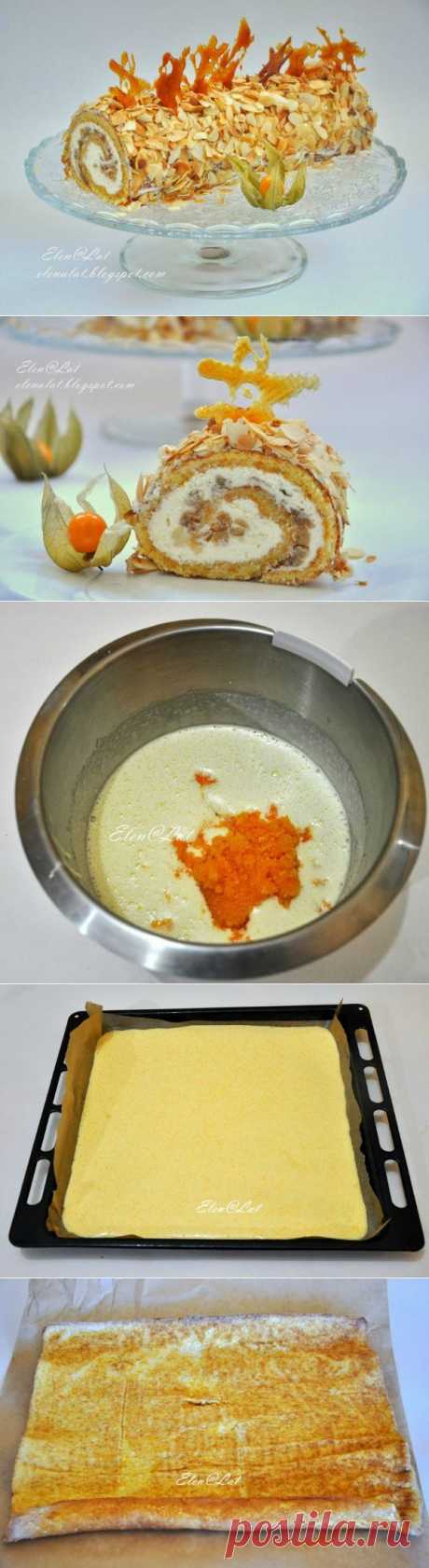 Тыквенный рулет со сливочным кремом и карамельными яблочками.