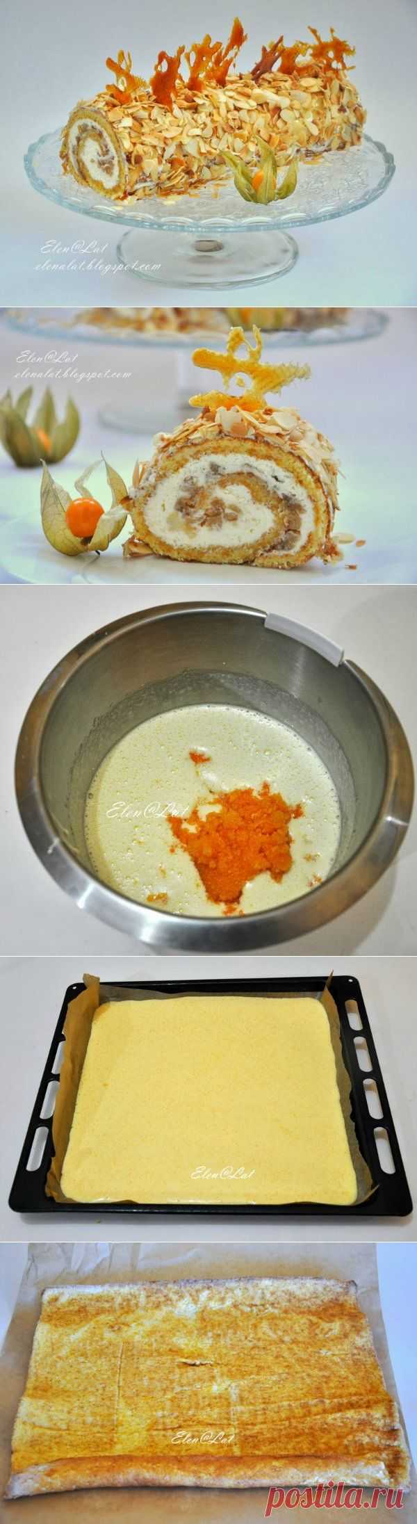 Тыквенный рулет со сливочным кремом и карамельными яблочками.