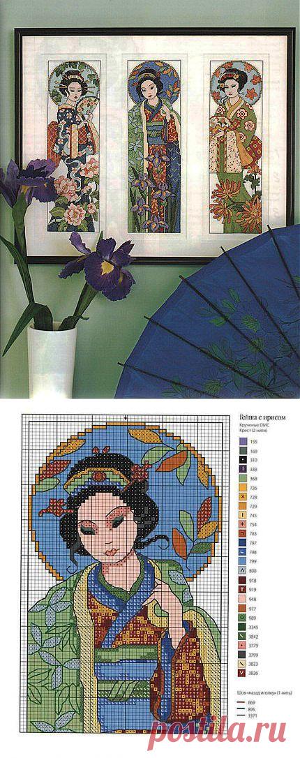 Японские красавицы (Вышивание крестом, схема).