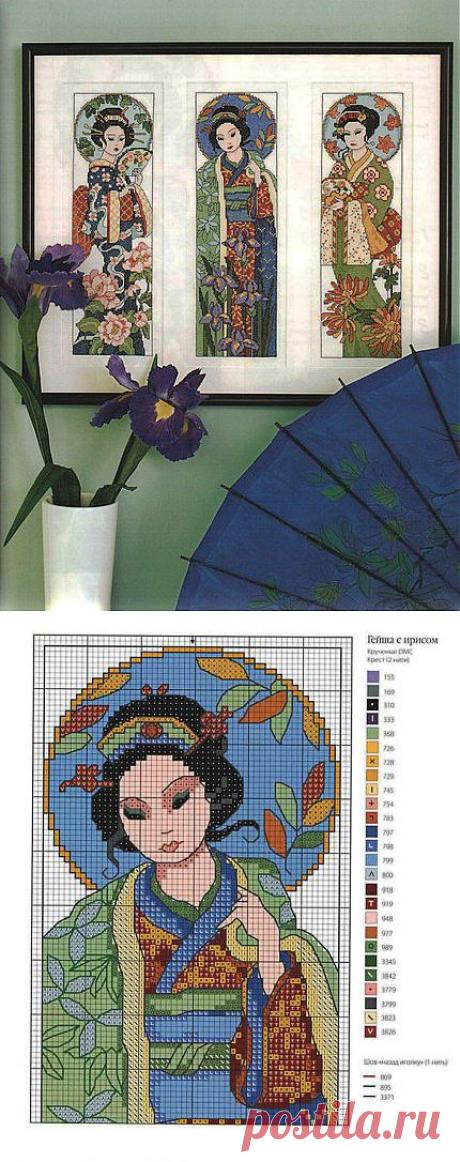 Японские красавицы (Вышивание крестом, схема).