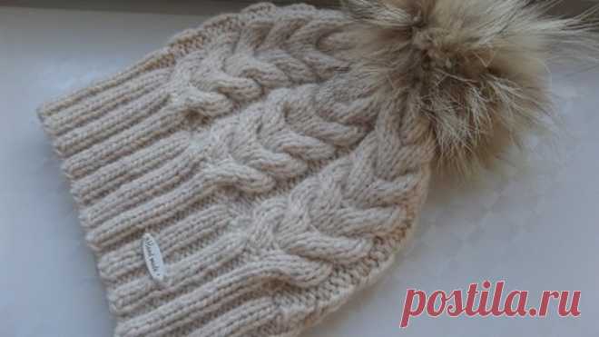 Шапка с косами и помпоном вязание по кругу. Вязание спицами. Knitting(Hobby)