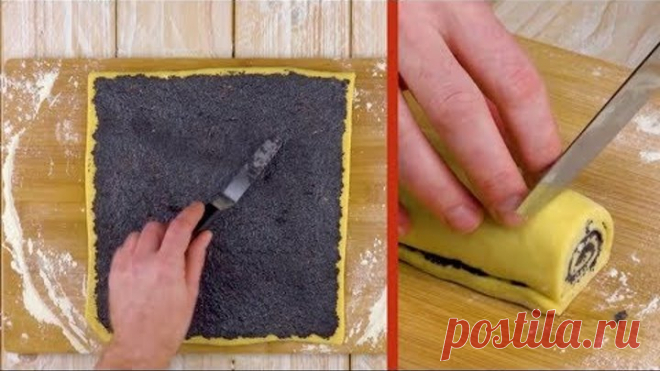 Мажем начинку на тесто и сворачиваем в рулет. Простой и вкусный десерт!