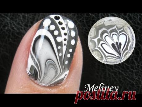 WATER MARBLE Nail Art Tutorial - Black & White Design How to Basics Techniques 水染彩繪美甲