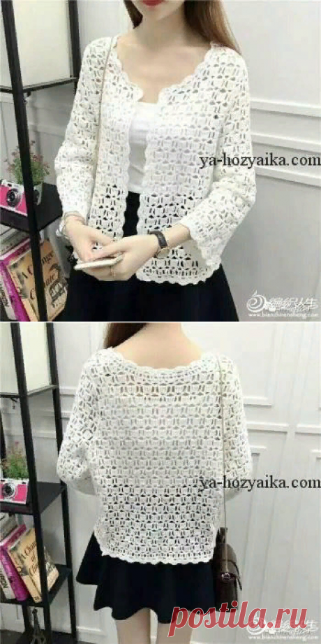 Белый жакет крючком
