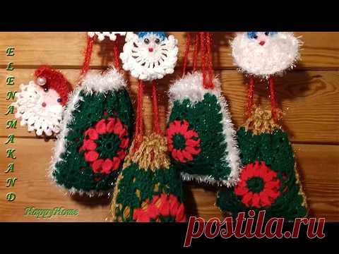 Подарочный мешочек крючком из квадрата.