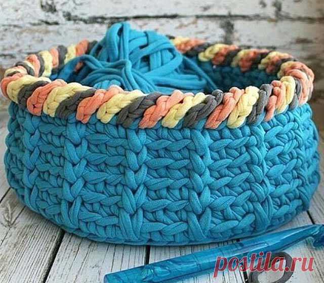 Корзинки из трикотажной пряжи крючком: схемы и мастер классы