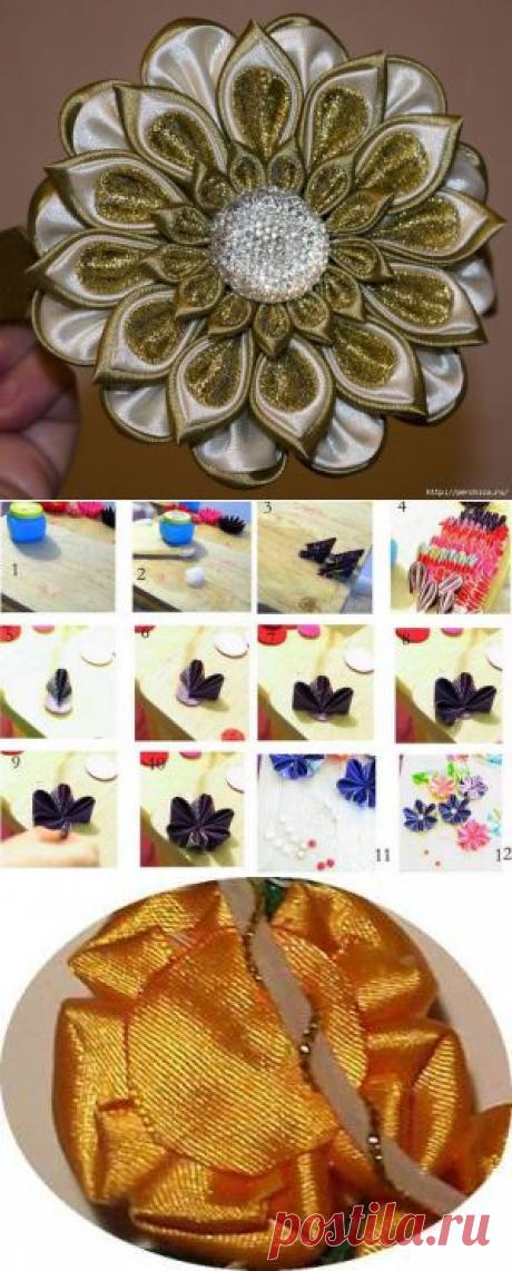 Мастер-класс сборки цветка канзаши с разными лепестками