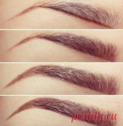 Рисуем брови правильно ☝
Самое распространенное заблуждение в рисовании бровей – выбирать между карандашом и тенями. В идеале следует использовать оба средства:
1. Обозначаем карандашом нижнюю границу бровей.
2. Интенсивно заполняем тенями центральную часть брови и слегка прокрашиваем тенями головку брови скошенной кистью, растушевывая ближе к переносице (это единственное место брови, где не при каких условиях нельзя оставлять резкую границу, если речь идет о макияже для жизни).
3. Дорисовыв