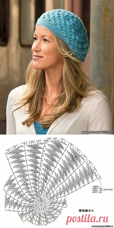 Женский берет крючком. Схемка + небольшое описание.