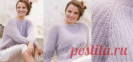 Вязаный джемпер Lavender Puff - Хитсовет Модная модель свободного женского джемпера Lavender Puff связанного английской резинкой сверху вниз с пошаговым бесплатным описанием вязания.