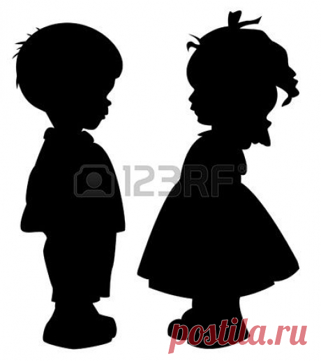 The Two Silhouette Of A Boy And Girl Royalty Free Cliparts, Vectors, And Stock Illustration. Pic 10436345.