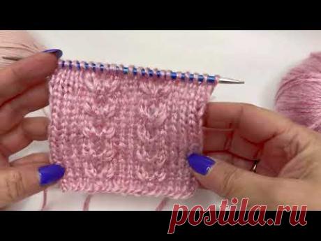 Очень красивый , объемный узор «Колосок» спицами