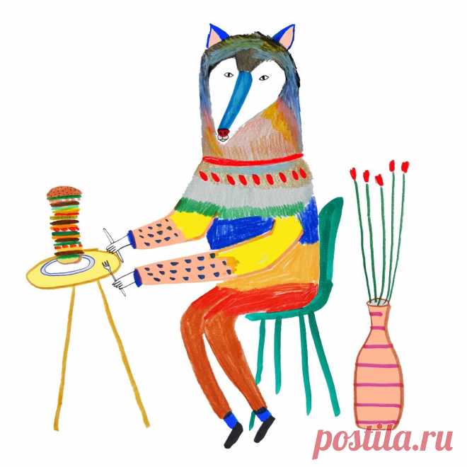 wolf, animal illustrations, animal artwork, kids print, food illustration, editorial, children's illustration, artist, print, designer, logo design, wall mural, colorful, nature, character design, character development, freelance, for hire - Ashley Percival Illustration