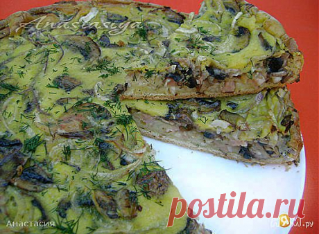 Киш с брынзой, грибами и ветчиной