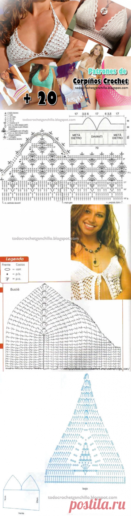 20 Patrones de Corpiños Crochet | Todo crochet