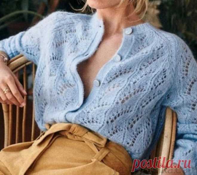 Модный жакет спицами из мохера. Схема вязания ажурного жакета спицами.
