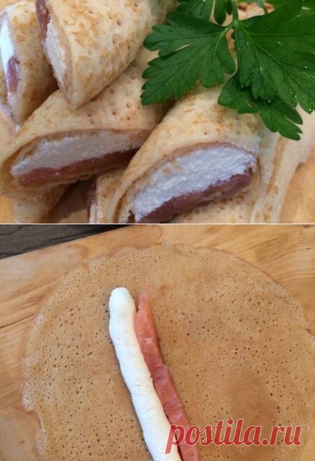 Вариант новогодней закуски, блинчики с сливочным сыром и семгой Автор рецепта Anel - Cookpad