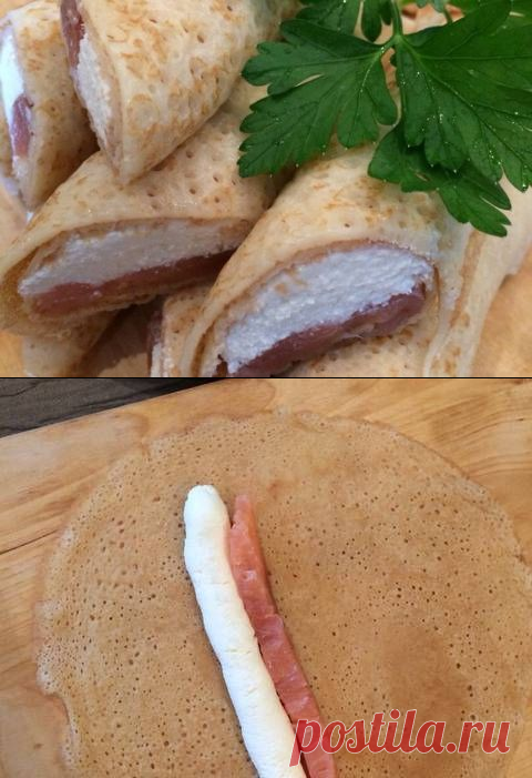 Вариант новогодней закуски, блинчики с сливочным сыром и семгой Автор рецепта Anel - Cookpad