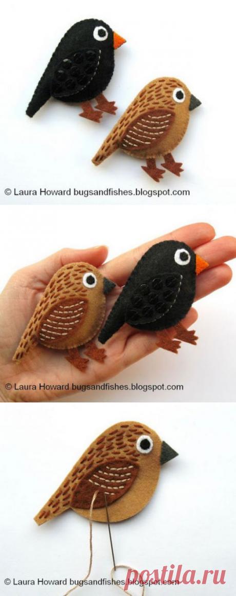 Поделки своими руками - Шьем птички из фетра, подробный мастер-класс.