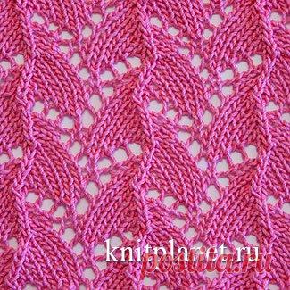 Планета Вязания | Ажурный узор спицами Листопад. Схема, описание по вязанию узора.