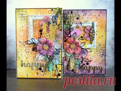 Mixed Media cards. Step-by-step tutorial/ Яркие миксмедийные открытки. Мастер-класс. - YouTube