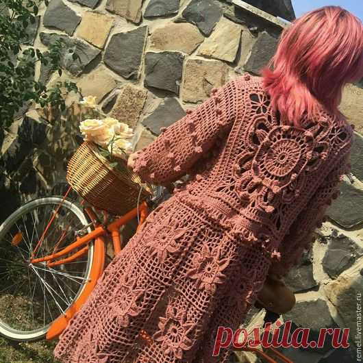 Купить Бохо-кардиган-пальто ''Осень розы'' - кардиган, кардиган вязаный, кардиган женский