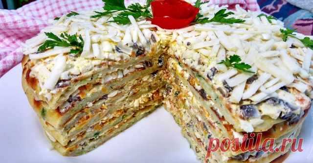 Кабачковый торт с грибной начинкой. Что ни кусочек — то наслаждение. — Домашняя кулинария