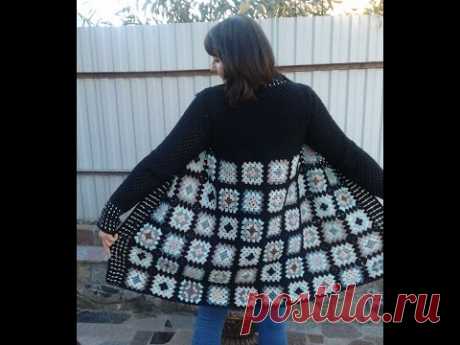 Кардиган из квадратных мотивов. Фотосессия. Knitting women's cardigan. - YouTube