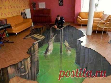3D-рисунок на полу в квартире.