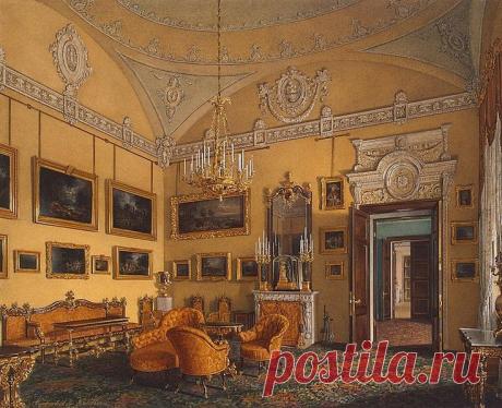 Interiors of the Winter Palace. The First Reserved Apartment. The Drawing-Room of Duke M. Leuchtenberg - Edward Petrovich Hau - Drawings, Prints and Painting from Hermitage Museum | brunhild110 приколол(а) это к доске Interior painting