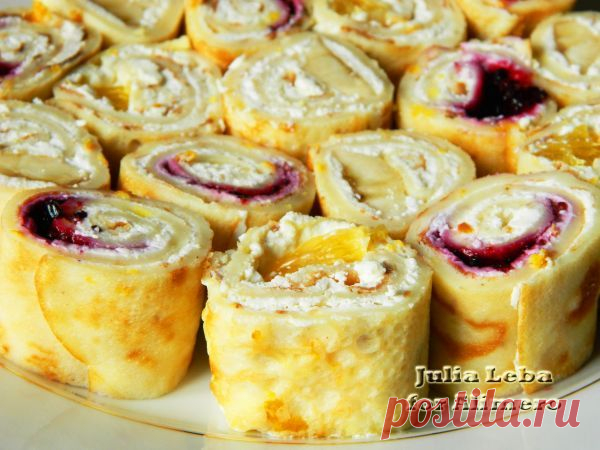 👌 Блинные роллы с фруктовой и ягодной начинкой, рецепты с фото
