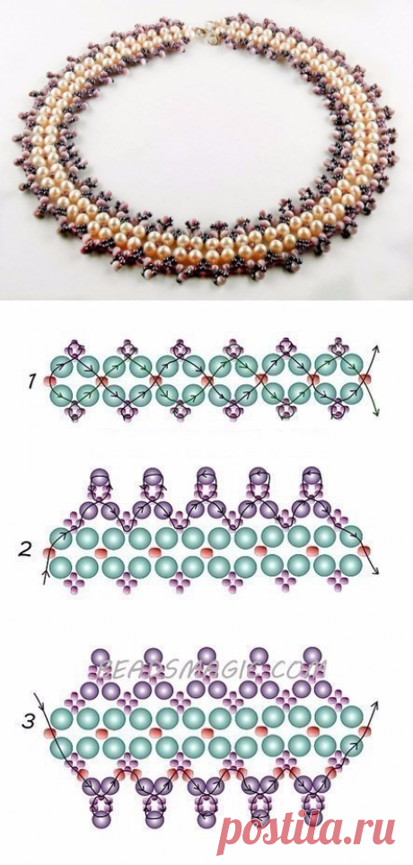 Ожерелья из бисера и бусин. Схемы плетения.