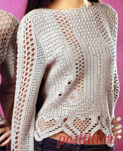 Джемпер филейной вязкой. Схема Красивый джемпер в технике филейного вязания крючком. Схема