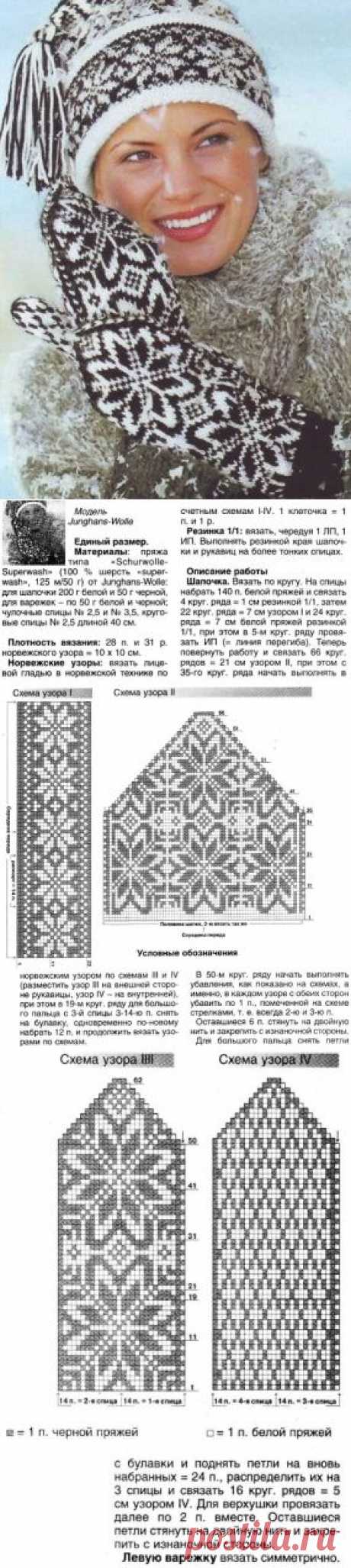 Шапка и варежки спицами