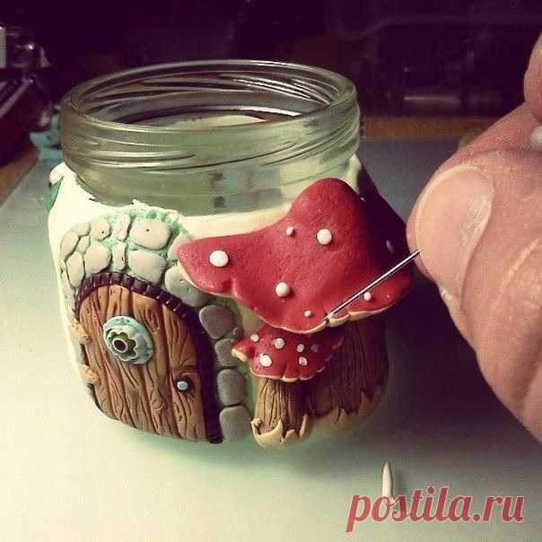 Декор банок полимерной глиной
