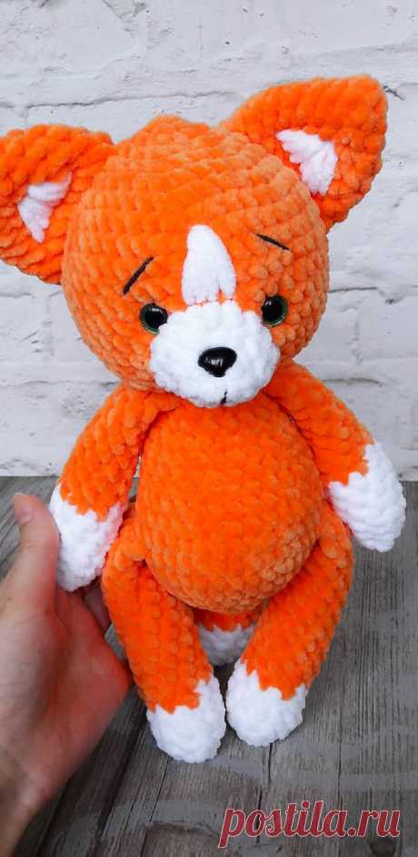 PDF Плюшевая лисичка крючком. FREE crochet pattern; Аmigurumi doll patterns. Амигуруми схемы и описания на русском. Вязаные игрушки и поделки своими руками #amimore - Лиса, лисица, лисёнок, лисичка.