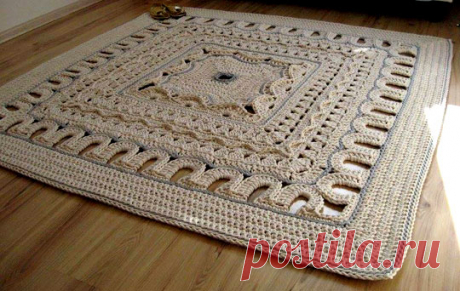 Прямоугольный коврик крючком из шнура