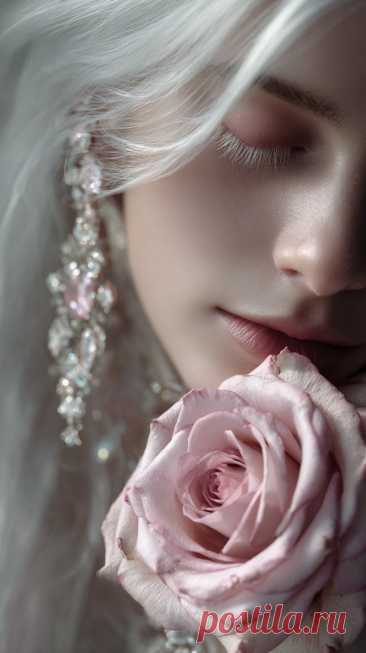 Нежность и красота в каждом штрихе: портрет с розой и длинными волосами. Генерация из нейронной сети Midjourney - Midjourney примеры промтов - Форум ИИ о нейросетях - Yes Ai