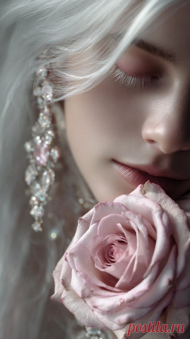 Нежность и красота в каждом штрихе: портрет с розой и длинными волосами. Генерация из нейронной сети Midjourney - Midjourney примеры промтов - Форум ИИ о нейросетях - Yes Ai