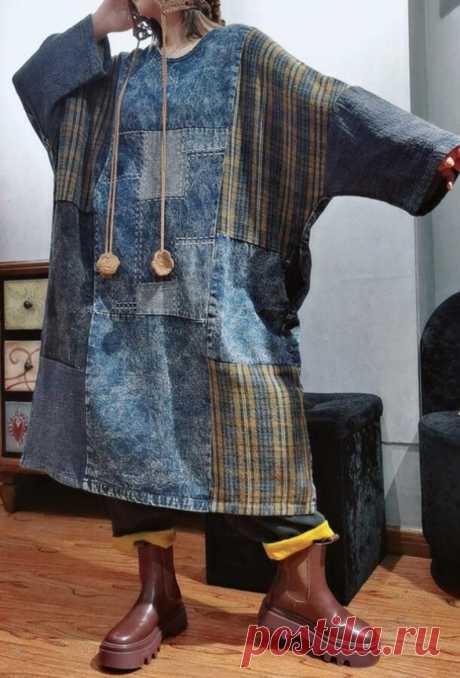 Women's longsleeves dress Loose Fitting dresses Denim | Etsy