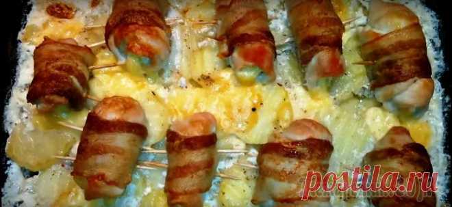 Куриные рулетики с беконом и сыром