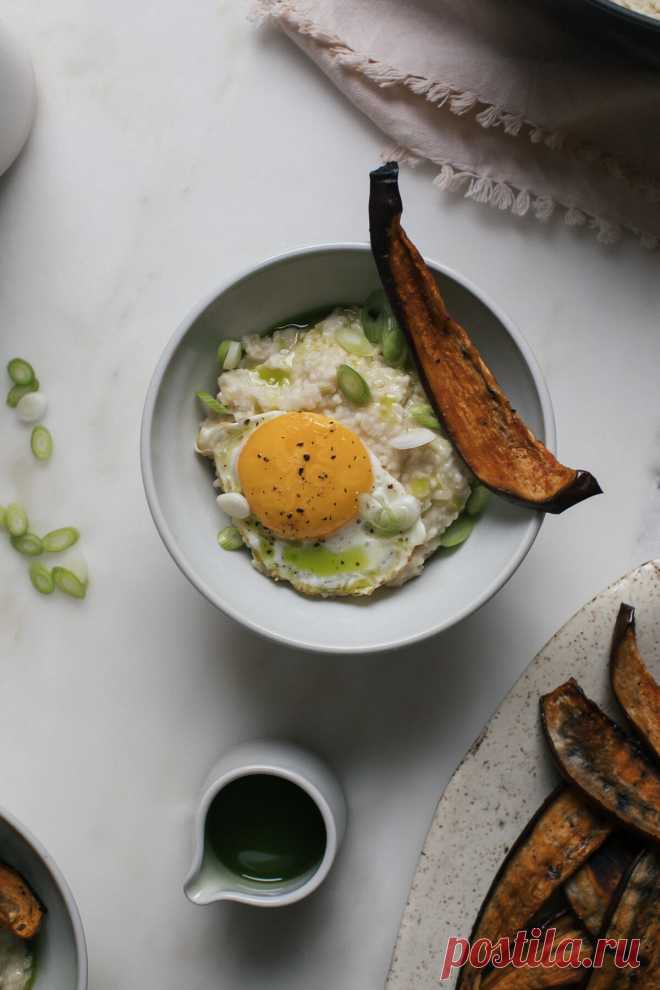 Miso Millet “Polenta” with Green Onion Oil + Eggplant Bacon – A Cozy Kitchen