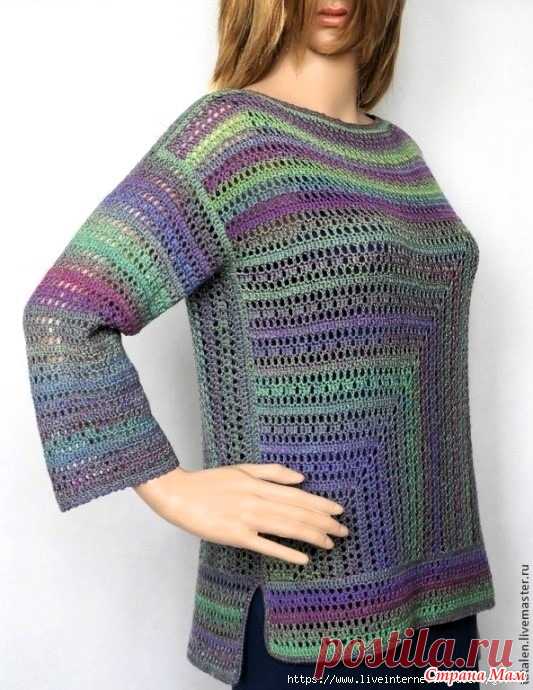 Оригинальный джемпер с рукавами 3\4. https://www.knittingideas.ru/