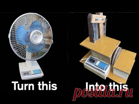 古い扇風機をベルトサンダーにする方法 Making belt sander from old fan.