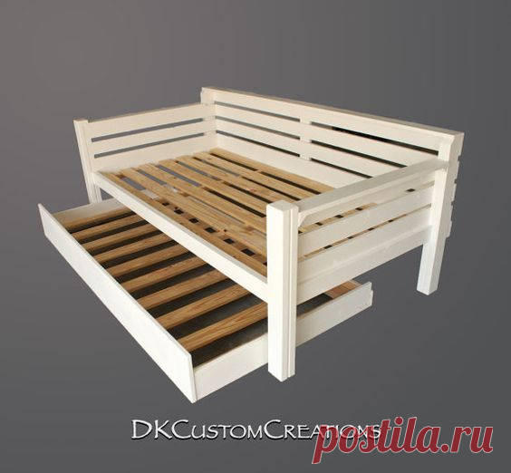 Custom made daybed and trundle. The trundle rolls out nicely. Handmade of pine wood and built to last, by DKCustomCreations. | From the shop