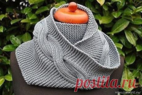 Теплшый снуд из  Lang Yarns Merino Пряжа: 5 моточков Lang Yarns Merino+ Superwash 100% мерино, 90 м/50 г. Спицы 5,0.Набрать на бросовую нить 54 п. (т.е. открытый набор) .1-й р.: провязать 10 п. платочной вязкой (= вязать только лиц.петлями), *2 лиц.п., 2 изн.п.**, повторить *...** 6 раз, 20 п. платочной вязкой ( прим.:...