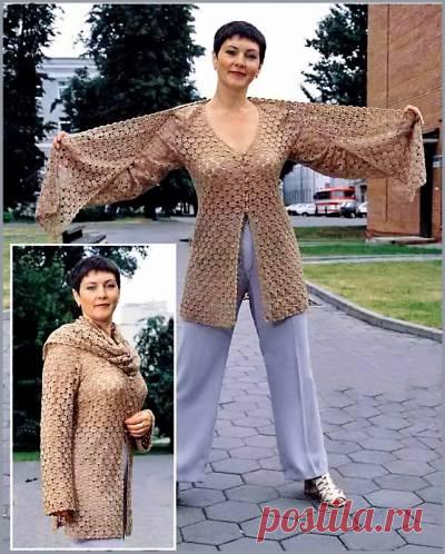 Жакет удлиненный с шарфом. Схема вязания крючком. - Схемы вязания кардиганы - Схемы для вязания - Уроки вязания крючком - Вязание крючком, схемы для вязания крючком