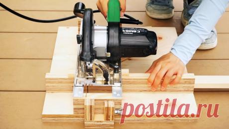 Как сделать приспособление к дисковой пиле для быстрого реза под 45 и 90 градусов Производительность дисковой пилы из-за длительных настроек, включая разметку, при резке под 90 или 45 градусов значительно падает. При наличии самодельного не очень сложного приспособления эти операции намного ускорятся и облегчатся. Понадобится Материалы: клееный брус; многослойная фанера 400×500