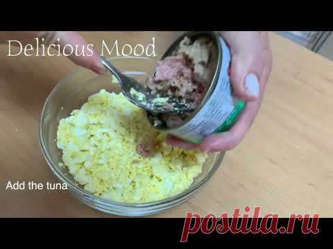 Тарталетки с яйцом и тунцом! Вкусно а главное очень быстро!!